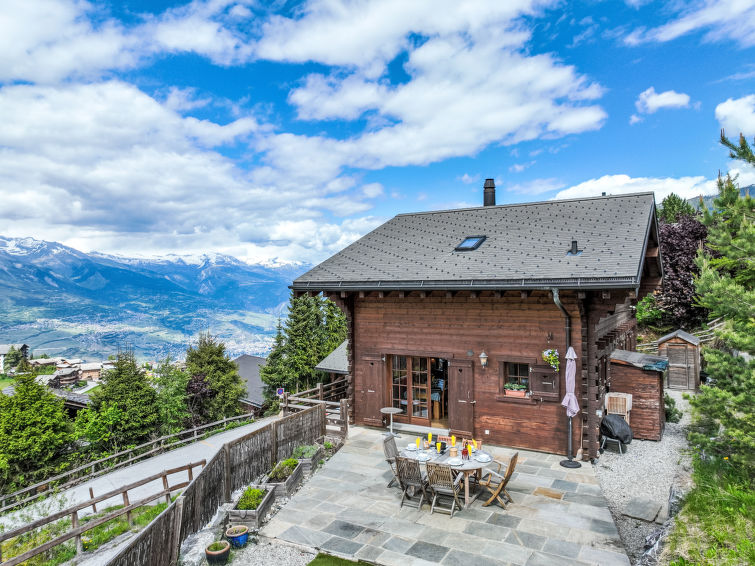 Chalet Petit Nid in Nendaz: open haard en bergzicht op 550m van de piste in Nendaz