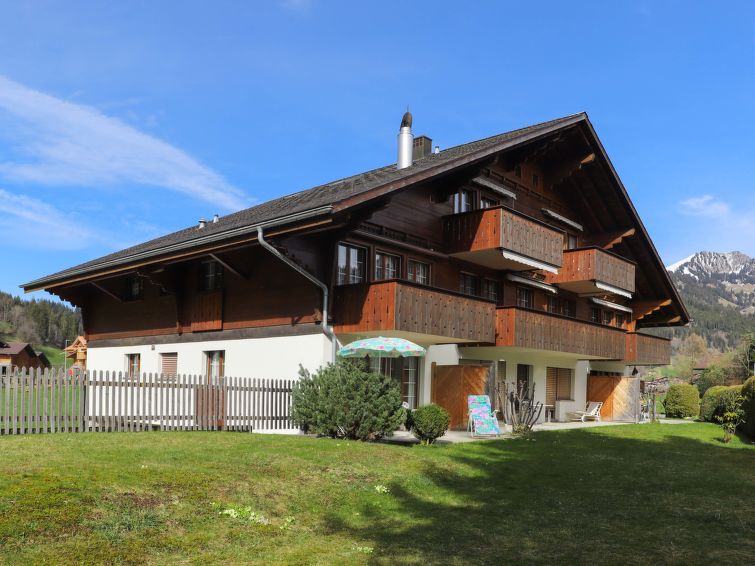 "Chalet Simmental P-3", appartement 3-kamers 66 m2, op de begane grond, op het zuiden gelegen. Ruim, zeer gezellig ingericht: open woon-/eetkamer 23 m2 met eethoek, Digitale TV en radio. Uitgang naar ..