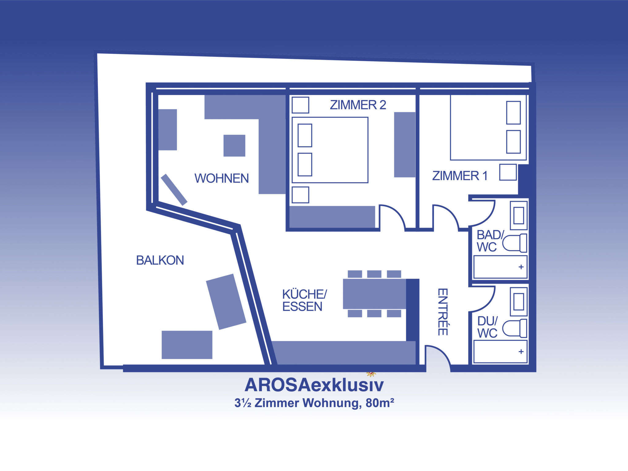 80m2 Luxus-Apartment mit Balkon, 4 Betten