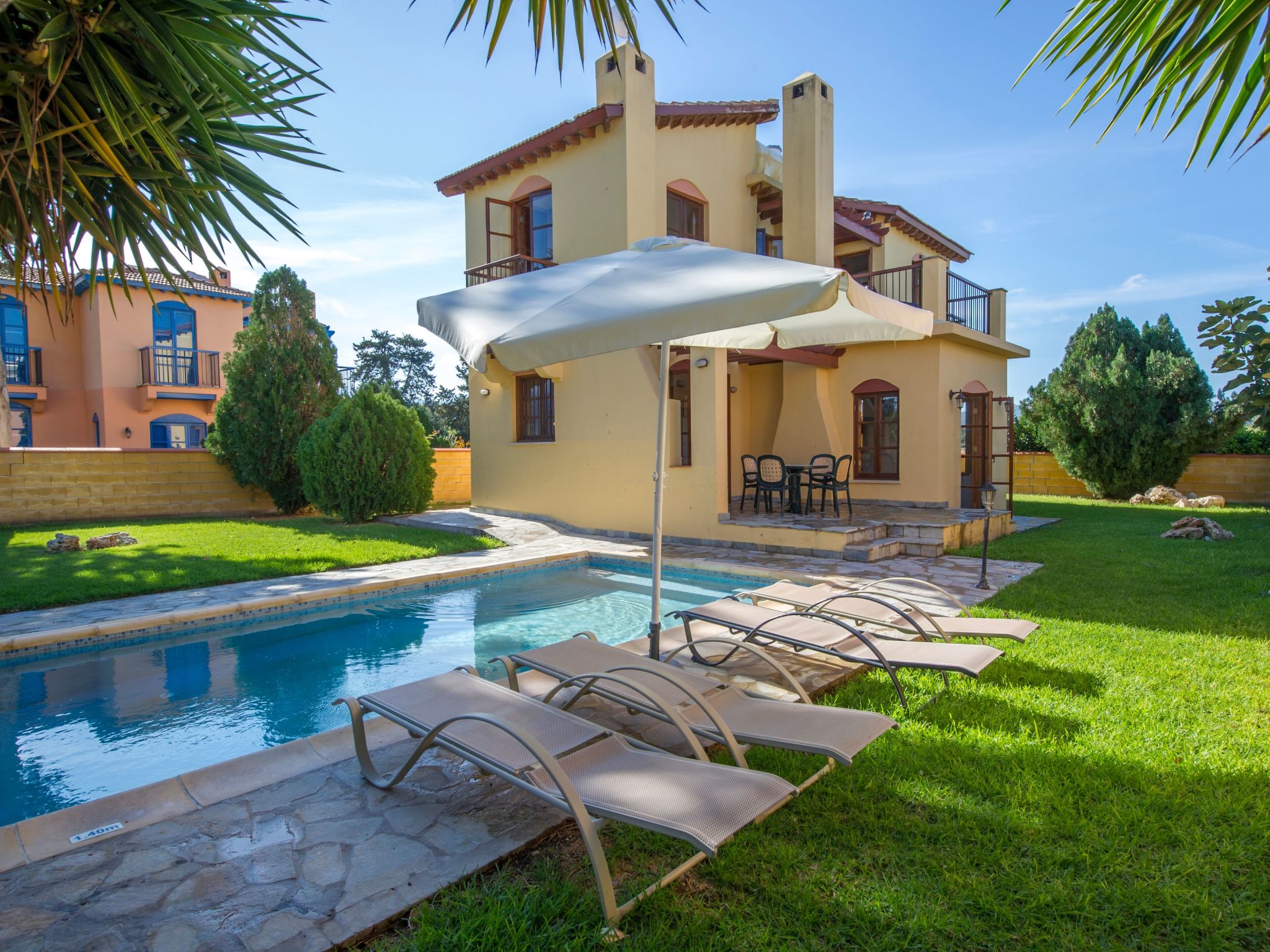 This beautiful holiday resort enjoys a quiet setting in Polis Crysochous, on the western coast of the sunny island of Cyprus. The resort is in first row to the sea, the villa that is positioned furthe..