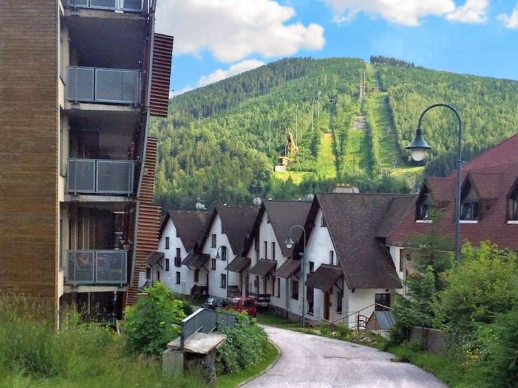 "Čertovka U jelena", studio 1-kamer 40 m2, op de begane grond. Comfortabel ingericht: woon-/slaapkamer met 1 2-pers bed en open haard (alleen decoratie), TV en gasverwarming. Uitgang naar het terras...