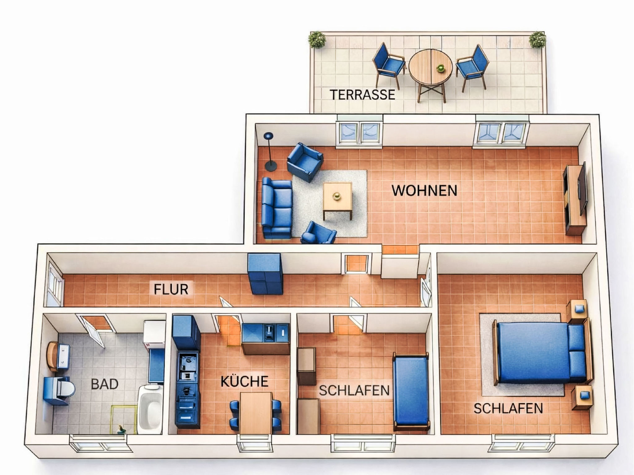 Fewo 2 Schneider – Südstadt · Dachterrasse WLAN - Binnen