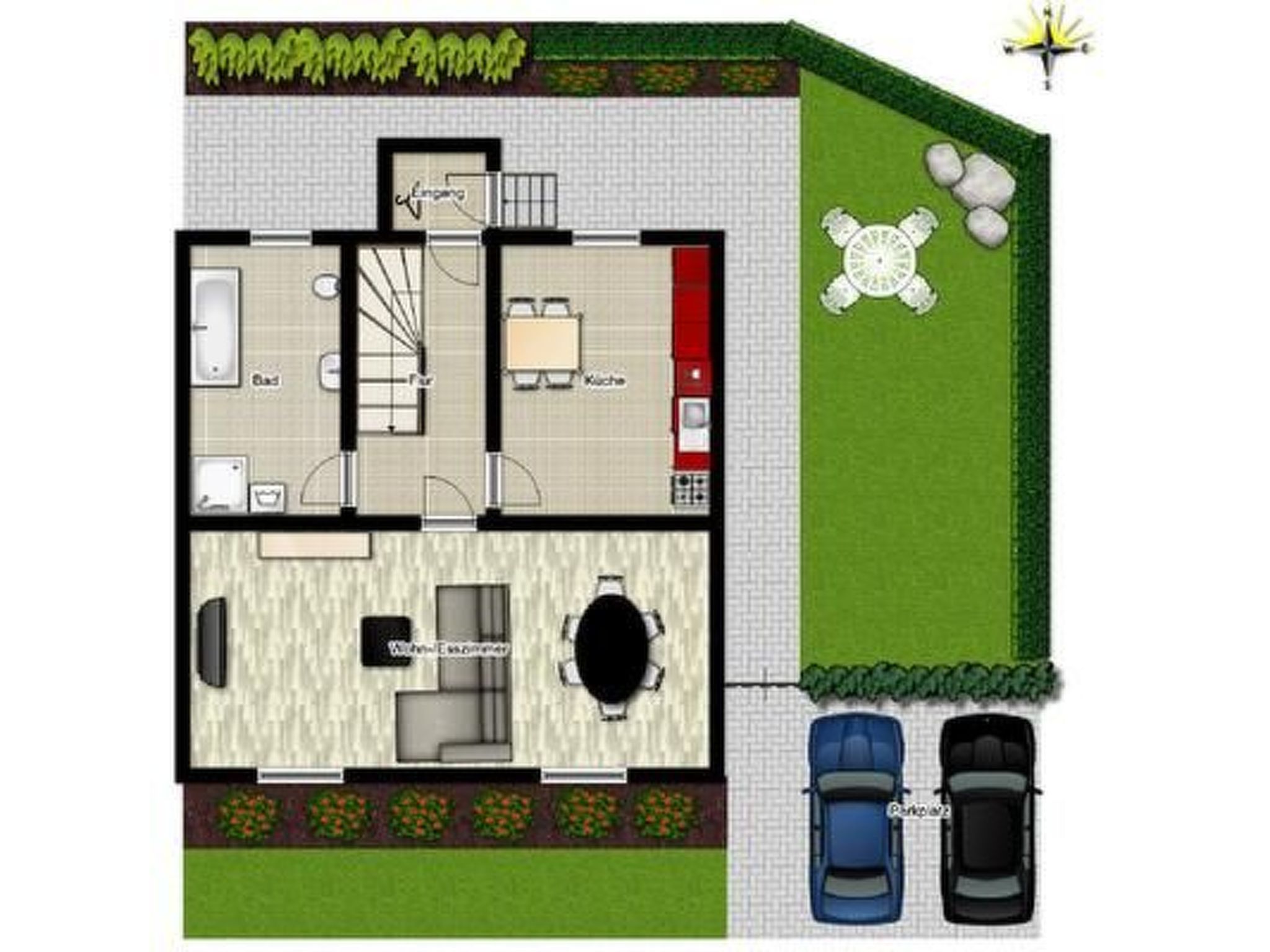 In Pouch mit Kleinem Garten