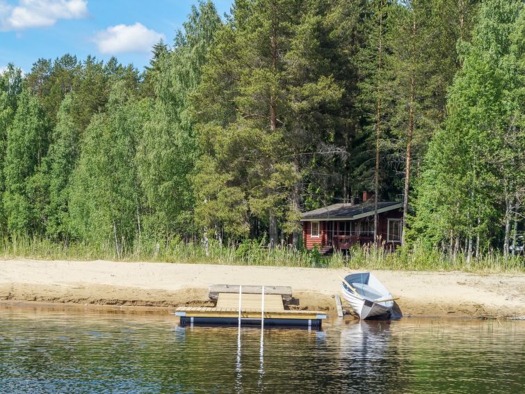 28 km south-east of Joensuu. Lake Pyhäselkä 50 m (length 30 km, breadth 13 km), quite shallow water, firm sandy gravel bottom. There is an embankment between shore and cottage. Own boat.

Log cabi..