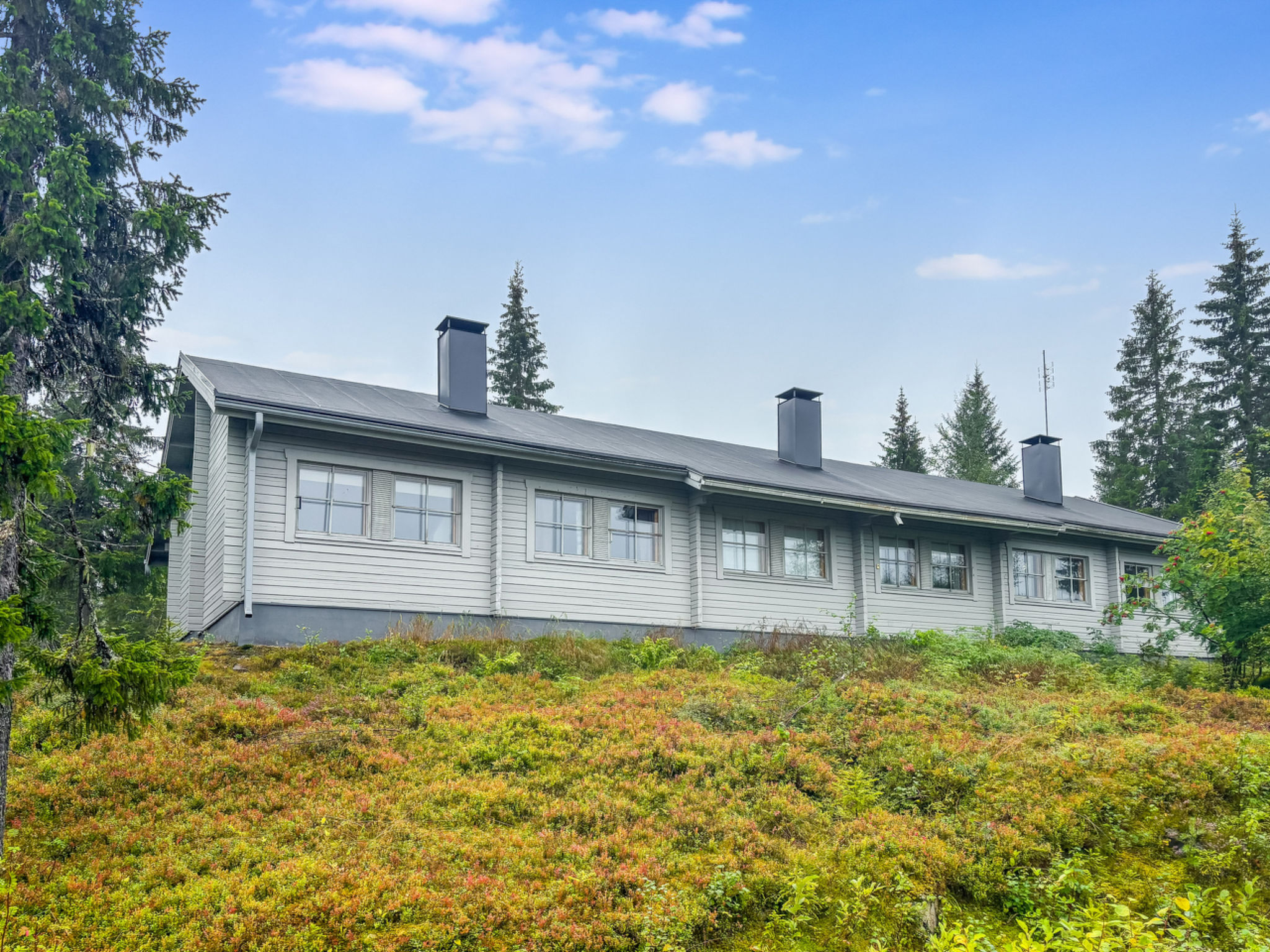 140 km northeast of Oulu, in the area of ski resort Syötekeskus, next to the Pikku-Syöte ski slopes. 

Row house end apartment (made of logs, inside paneled), built in 1985. In the kitchen-living ro..