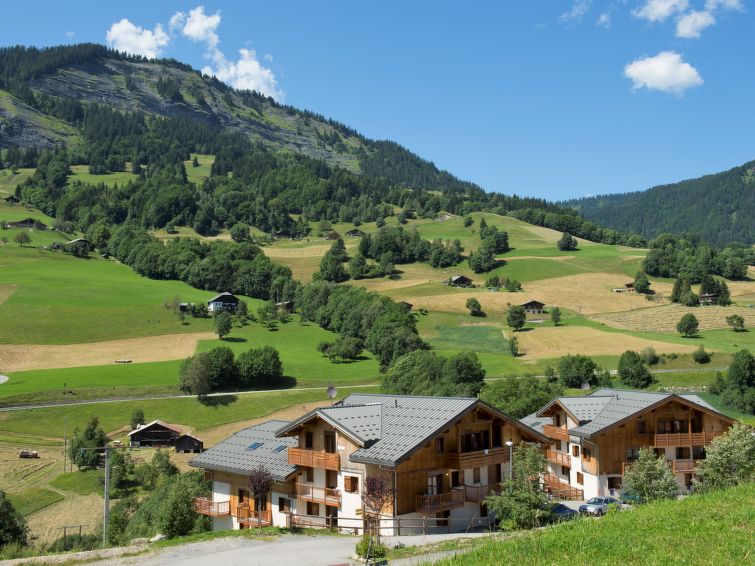 "Les Chalets des Evettes", appartement 2-kamers 28 m2. Woon-/slaapkamer met 1 uitschuifbaar bed (2 x 80 cm, lengte 190 cm), eettafel en TV te huur (Flatscreen TV). Uitgang naar het balkon. 1 kamer met..