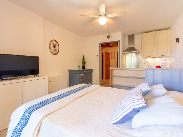 Studio 1-kamer 22 m2 op de 3e verdieping. Licht, comfortabel en gezellig ingericht: woon-/eetkamer met 1 2-pers divanbed (140 cm, lengte 190 cm), TV (Flatscreen TV). Uitgang naar de loggia. Hal met 2 ..