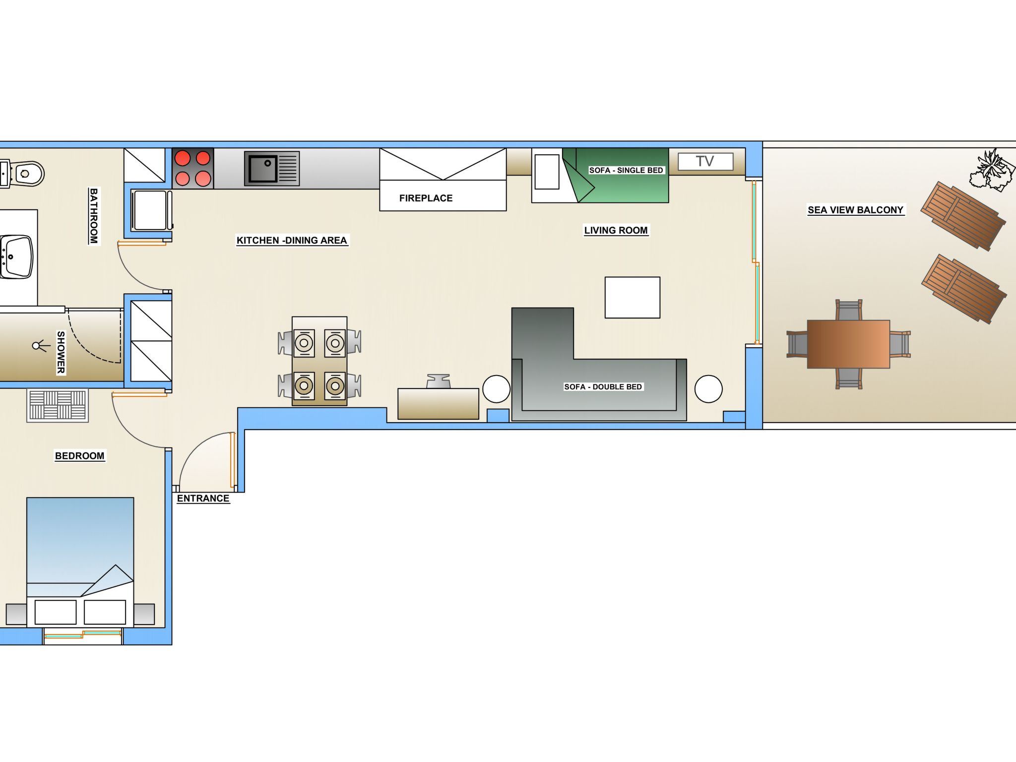 Luxuriöses Apartment mit einem Schlafzimmer direkt am Wasser, Meerblick-Dedans