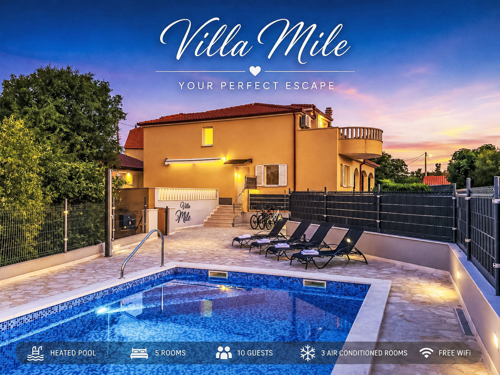 Villa "Mile" mit beheiztem Pool, Grill und Terrasse