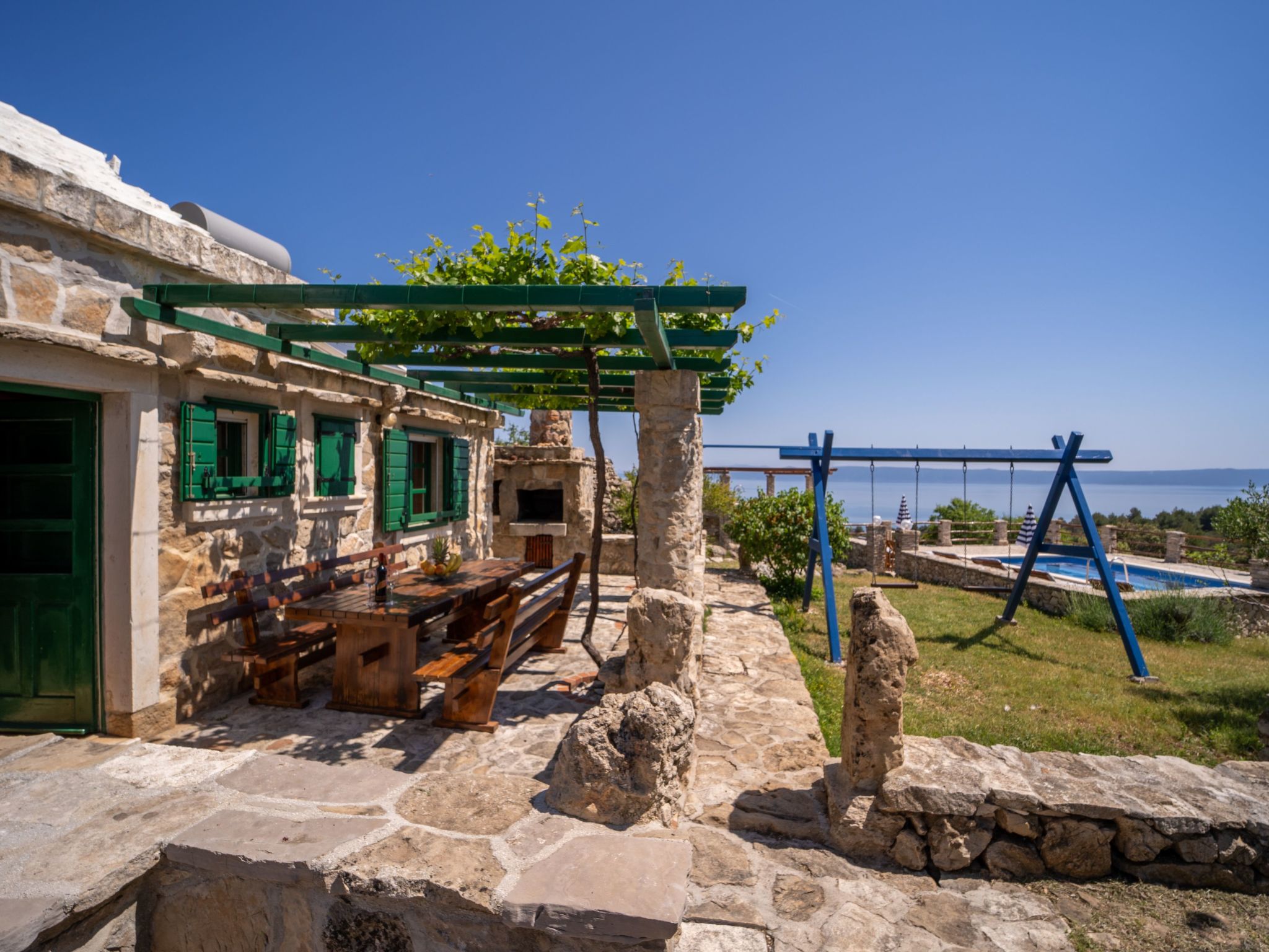 Ranch Visoka in Selca mit Panoramablick aufs Meer-Drinnen