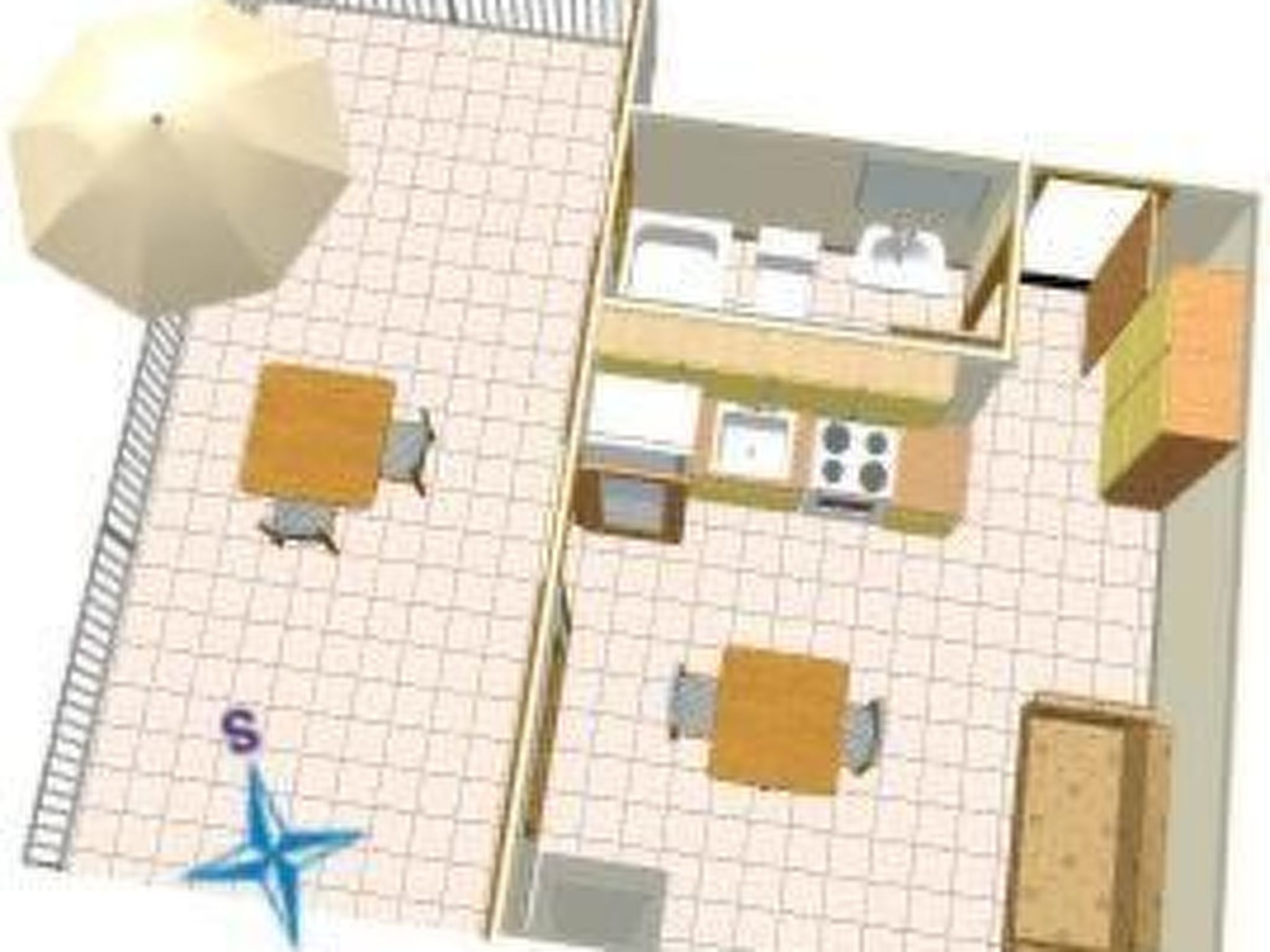 Studio im Erdgeschoss für zwei Personen mit einer Terrasse-Binnen