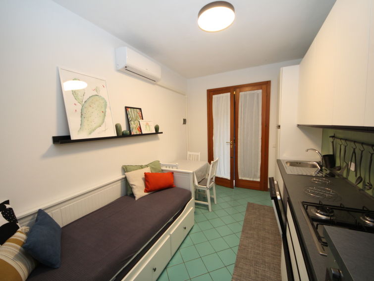 Appartement 2-kamers 35 m2. Licht, gerenoveerd in 2023, modern ingericht: woon-/slaapkamer met 1 2-pers divanbed, eettafel en TV. 1 2-pers. kamer. Kookhoek (oven, afwasmachine, 4 kookpitten (vlammen),..