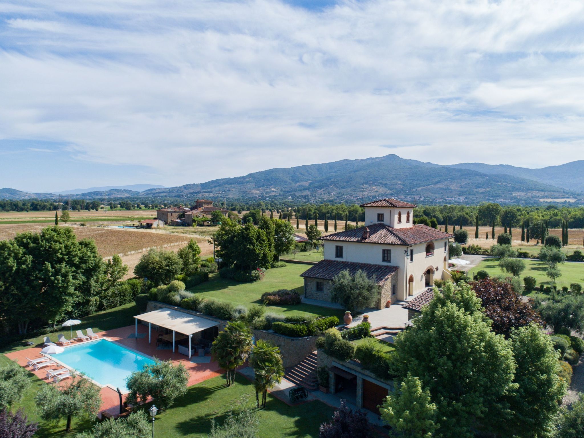 Villa Leopoldina, immersed in a wide Italian-style meadow with a breathtaking view on the countryside and the surrounding hills, is a splendid sample of Tuscan rural architecture, dating back to the r..