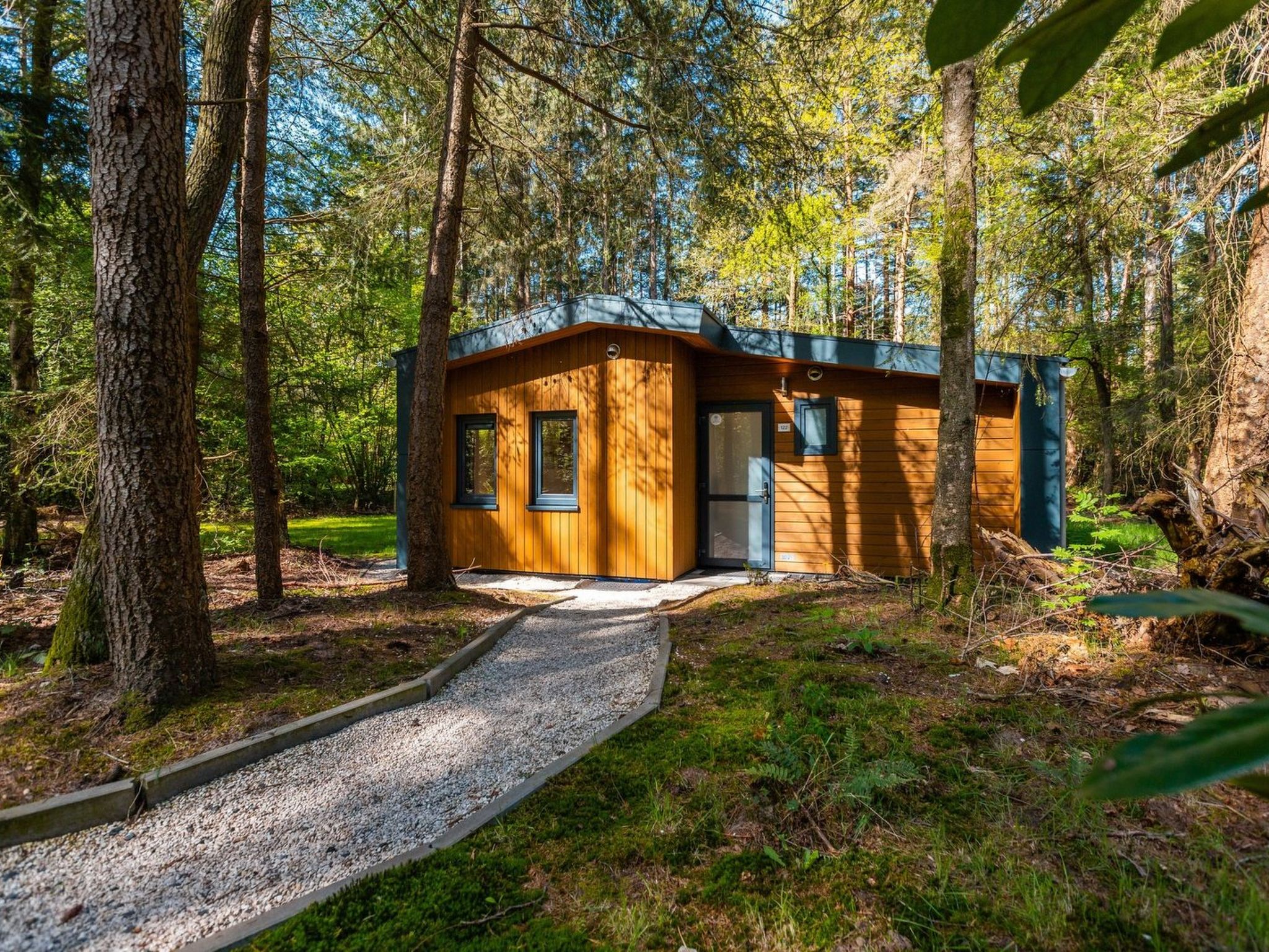 "De Wiltzangh - Zandborg Lodge | 6p", 3-Zimmer-Chalet 40 m2. Objekt geeignet für 6 Erwachsene. 1 Zimmer mit 2 Betten und TV. 1 Zimmer mit 2 Betten. 1 Zimmer mit 2 Betten. Offene Küche (Geschirrspül..