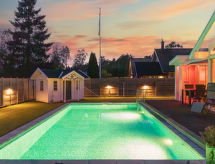 Open haard en verwarmd zwembad in ruim vakantiehuis in Falkenberg - thumbnail 2